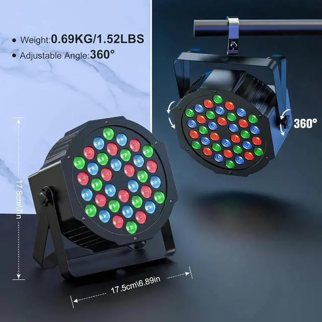 Alt view image 4 of 7 - 36 LED Stage Lights RGB Par Light DMX Lighting Stage Uplights for Events Music Dances Shows Party Wedding Church School Christmas Club (8 Packs)