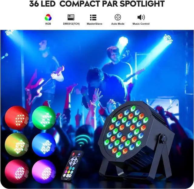 Alt view image 6 of 7 - 36 LED Stage Lights RGB Par Light DMX Lighting Stage Uplights for Events Music Dances Shows Party Wedding Church School Christmas Club (8 Packs)