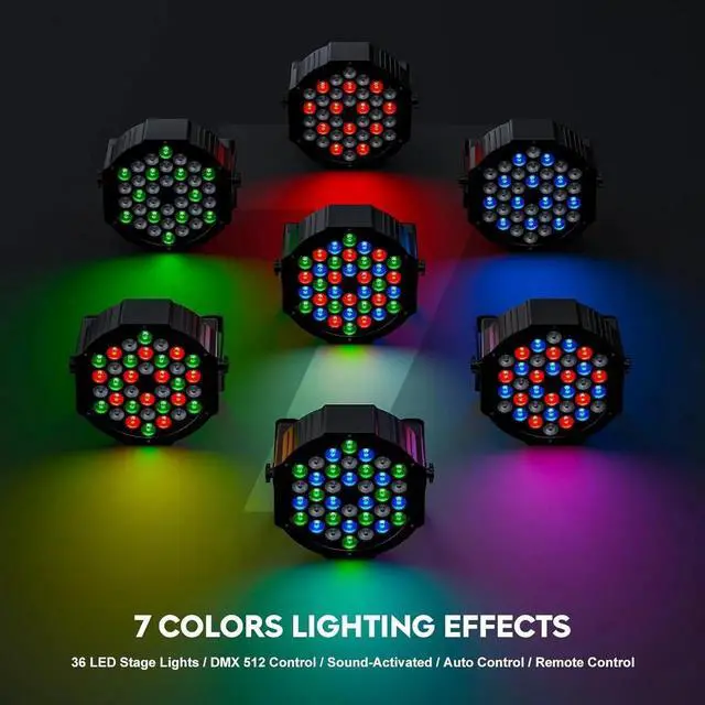 Alt view image 7 of 7 - 36 LED Stage Lights RGB Par Light DMX Lighting Stage Uplights for Events Music Dances Shows Party Wedding Church School Christmas Club (8 Packs)