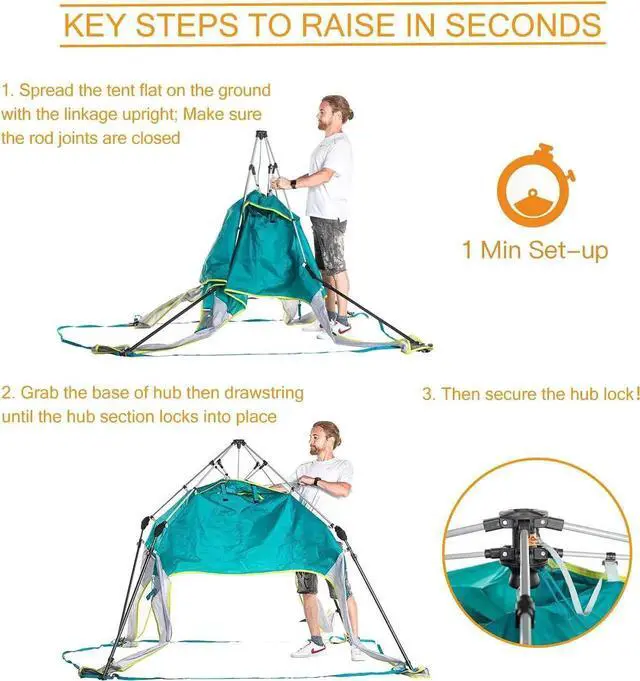 Alt view image 7 of 7 - 8.2'x8.2' Pop Up Canopy Tent Easy One Person Setup Instant Outdoor Beach Canopy Folding Portable Sports Shelter with 1 Sidewall - Turquoise