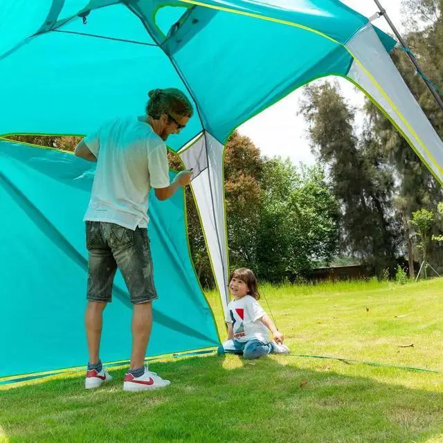 Alt view image 3 of 7 - 8.2'x8.2' Pop Up Canopy Tent Easy One Person Setup Instant Outdoor Beach Canopy Folding Portable Sports Shelter with 1 Sidewall - Turquoise