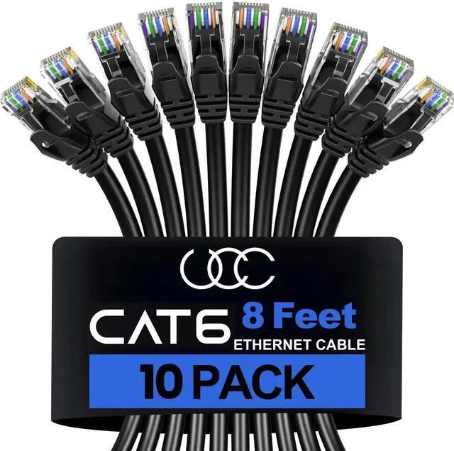 Main image of Ultra Clarity Cables Cat 6 Ethernet Cable 8 FT (10 Pack), Cat6 Patch Cable, High Speed 10Gbps 500Mhz Ethernet Cable Network Cord, RJ45 LAN Internet Cable for Computer Modem Router PS4/5 Xbox -Black