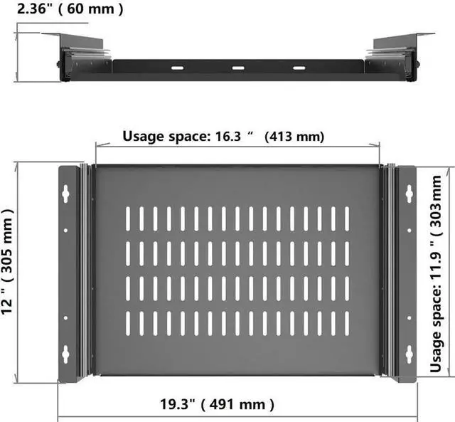 Alt view image 5 of 6 - Sliding Under Desk Laptop Mount Shelf with Air Vents, W 16.3" x D 12" Metal Under Desk Slide Out Tray for Laptop (16 Inch Wide)