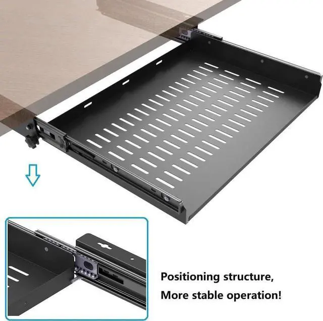 Alt view image 2 of 6 - Sliding Under Desk Laptop Mount Shelf with Air Vents, W 16.3" x D 12" Metal Under Desk Slide Out Tray for Laptop (16 Inch Wide)