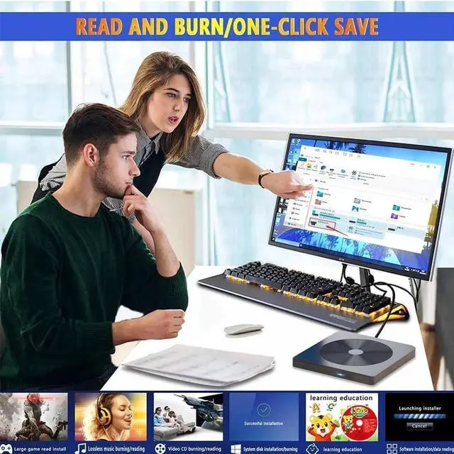 Alt view image 3 of 6 - External Blu-ray Drive Player Read/Write Portable Burner, Compatible with USB 3.0 and Type-C DVD BD, Win7-11/Mac OS Comes One Year Warranty