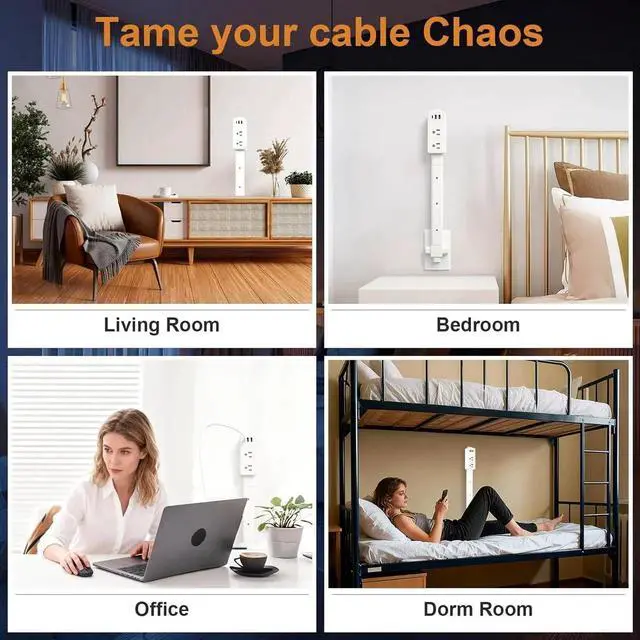 Alt view image 4 of 7 - Electrical Outlet Extender Stick-with 2 USB-A,USB-C and 2 AC Outlet Extender,Power Strips Extend 6", 15.3", 24.5", 34" for Behind Couches,Bed