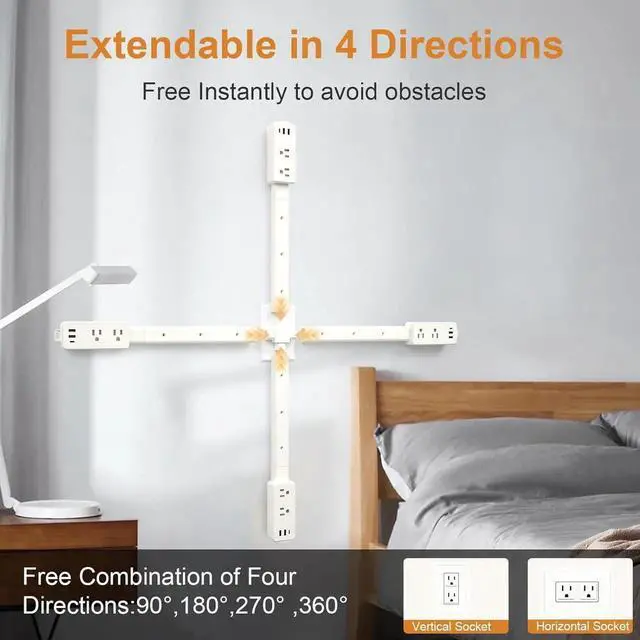 Alt view image 7 of 7 - Electrical Outlet Extender Stick-with 2 USB-A,USB-C and 2 AC Outlet Extender,Power Strips Extend 6", 15.3", 24.5", 34" for Behind Couches,Bed