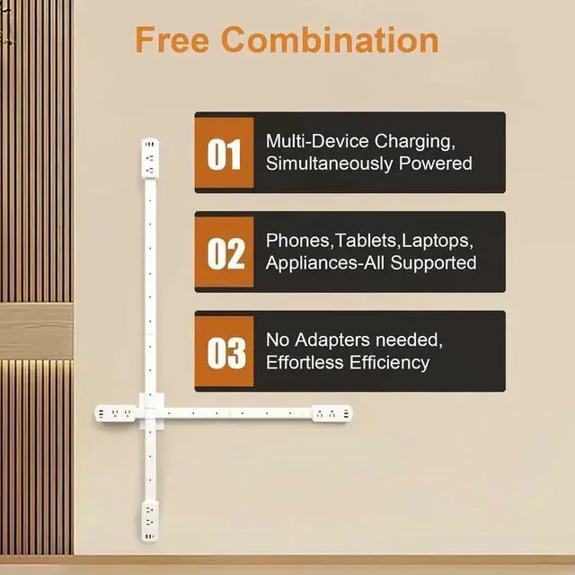 Alt view image 5 of 7 - Electrical Outlet Extender Stick-with 2 USB-A,USB-C and 2 AC Outlet Extender,Power Strips Extend 6", 15.3", 24.5", 34" for Behind Couches,Bed