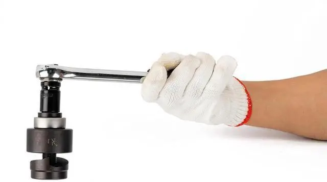 Alt view image 4 of 4 - Ratchet Knockout Punch Set, 6 Dies 1/2" to 2", Ratchet KO Tool Kit for Electrical Conduit, Hole Cutter Driver Kit with Wrench & Accessories