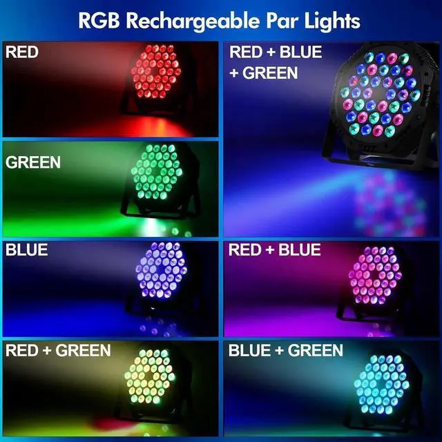 Alt view image 6 of 7 - Rechargeable LED Par Can Lights, RGB Battery Powered Stage Uplights with Sound Activated Remote & DMX Control for Festival Event Wedding Bar Church