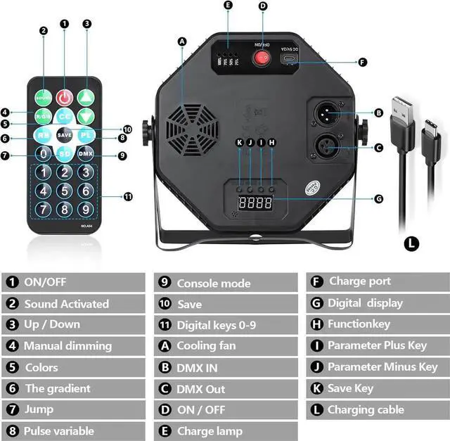 Alt view image 5 of 7 - Rechargeable LED Par Can Lights, RGB Battery Powered Stage Uplights with Sound Activated Remote & DMX Control for Festival Event Wedding Bar Church