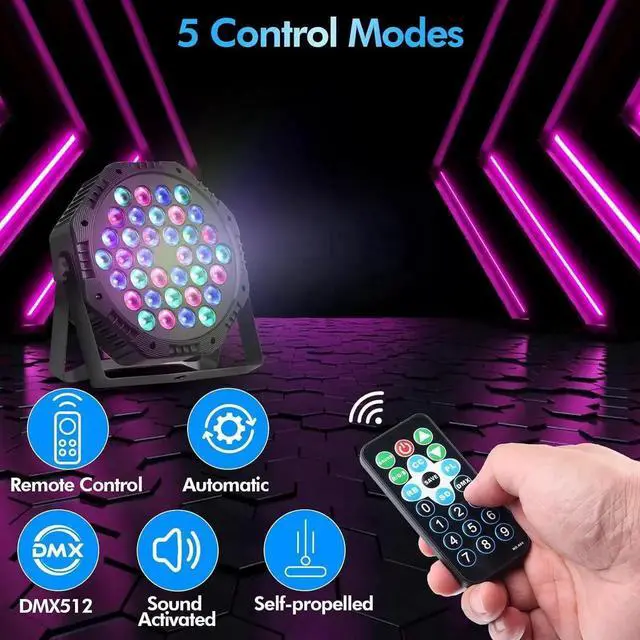 Alt view image 3 of 7 - Rechargeable LED Par Can Lights, RGB Battery Powered Stage Uplights with Sound Activated Remote & DMX Control for Festival Event Wedding Bar Church