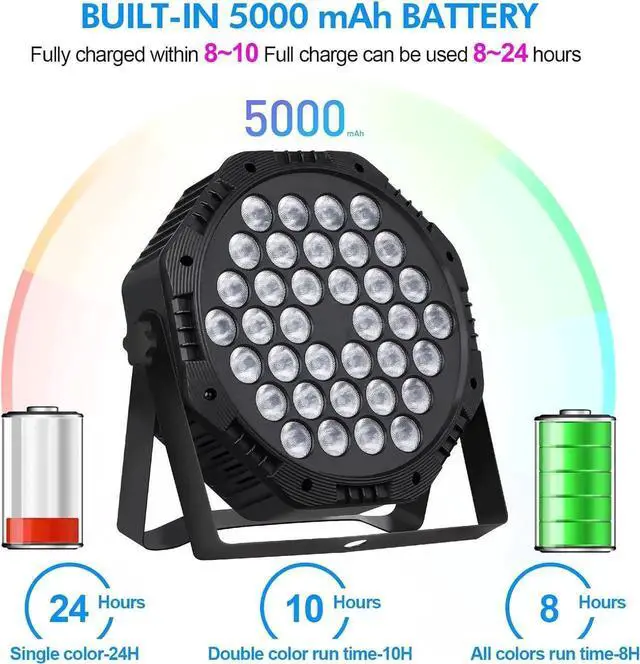 Alt view image 2 of 7 - Rechargeable LED Par Can Lights, RGB Battery Powered Stage Uplights with Sound Activated Remote & DMX Control for Festival Event Wedding Bar Church
