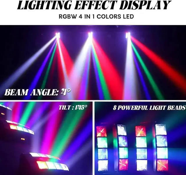 Alt view image 2 of 7 - Mini Spider Moving Head Light 8x5W Beam LED Stage Lights RGBW Sound Activated DMX-512 Control for DJ Party Bar Disco Show Wedding Event Stage Lighting