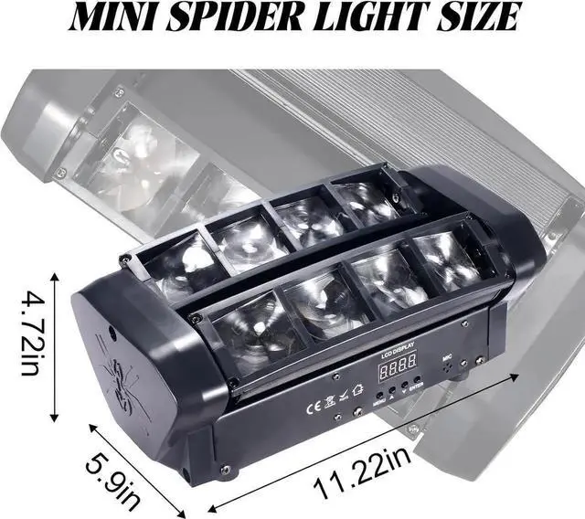 Alt view image 7 of 7 - Mini Spider Moving Head Light 8x5W Beam LED Stage Lights RGBW Sound Activated DMX-512 Control for DJ Party Bar Disco Show Wedding Event Stage Lighting