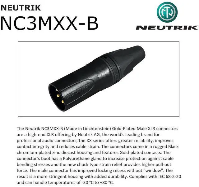 Alt view image 3 of 7 - 2 Units - 2 Foot - WBC-PRO-Quad Ultra-Silent Ultra-Flexible Balanced Star-Quad Cable with Neutrik Male & Female XLR Plugs & Black Tweed Jacket