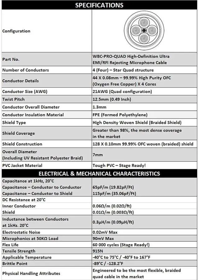 Alt view image 5 of 7 - 2 Units - 2 Foot - WBC-PRO-Quad Ultra-Silent Ultra-Flexible Balanced Star-Quad Cable with Neutrik Male & Female XLR Plugs & Black Tweed Jacket