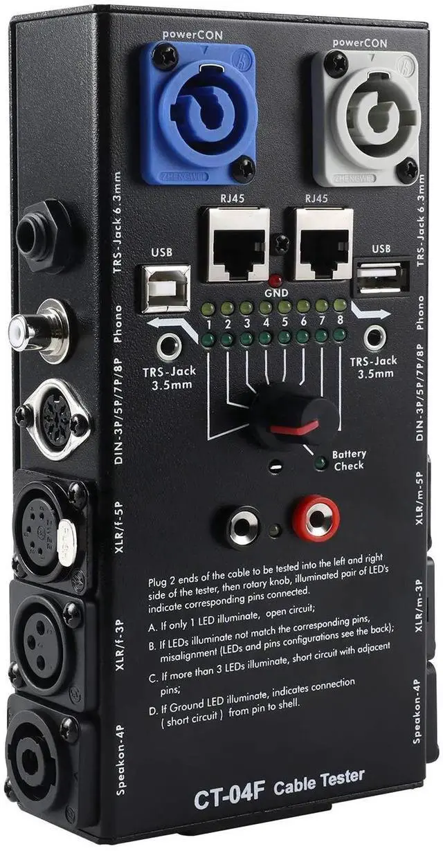 Main image of 13-Plug Audio Cable Tester Line Finder Black 13-in-1 Cables Checker 8-Way Switch Wire Tracker with LED Indicators, Rectangular