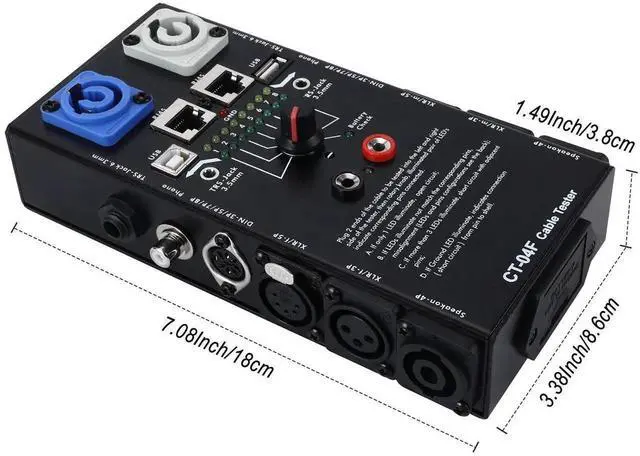 Alt view image 3 of 7 - 13-Plug Audio Cable Tester Line Finder Black 13-in-1 Cables Checker 8-Way Switch Wire Tracker with LED Indicators, Rectangular