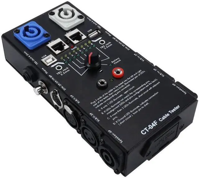 Alt view image 6 of 7 - 13-Plug Audio Cable Tester Line Finder Black 13-in-1 Cables Checker 8-Way Switch Wire Tracker with LED Indicators, Rectangular