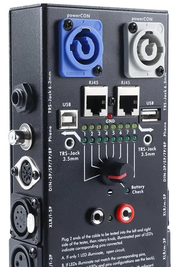 Alt view image 5 of 7 - 13-Plug Audio Cable Tester Line Finder Black 13-in-1 Cables Checker 8-Way Switch Wire Tracker with LED Indicators, Rectangular