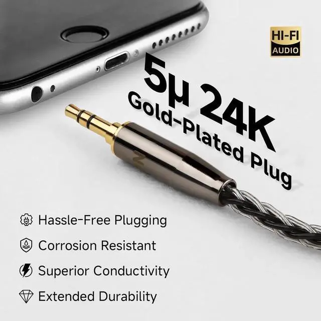 Alt view image 5 of 7 - HiFi 3.5mm Audio Cable for Audiophile 90 Degree AUX to Cord with OCC+Silver Core Car Stereo/Headphones/Tablets (1.64ft/0.5m)