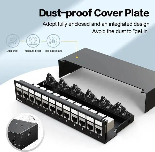Alt view image 4 of 7 - 12Port Patch Panel CAT6A Keystone Patch Panel Shielded Network Patch Patch with Smart Cable Management for Home/Office Network (1U 12Port, CAT6A)