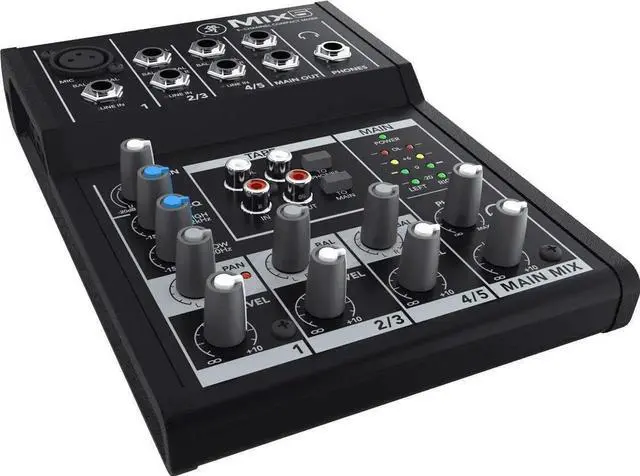Alt view image 2 of 4 - Mix5 5-Channel Compact Mixer, 1 Mic/Line Input, Main L/R Outputs, 8 Channel Faders, Phantom Power