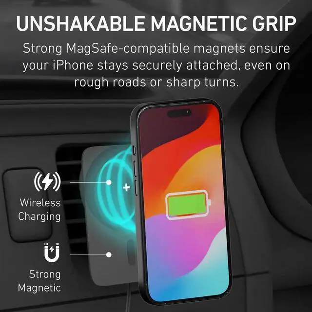 Alt view image 6 of 7 - Magnetic Wireless Car Charger Compatible with MagSafe Devices, 15W Fast Charging, Adjustable Vent Mount for iPhone 17/16/15/14/13/12 (Black)