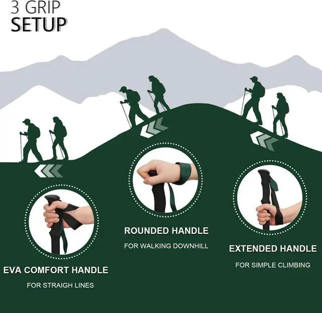 Alt view image 4 of 7 - Collapsible Trekking Poles for Hiking Lightweight Folding Walking Sticks for Men and Women with Extra-Long Foam Handle and Metal Flip Lock