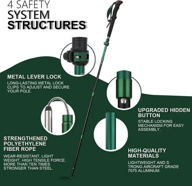 Alt view image 6 of 7 - Collapsible Trekking Poles for Hiking Lightweight Folding Walking Sticks for Men and Women with Extra-Long Foam Handle and Metal Flip Lock