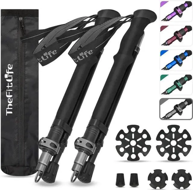 Main image of Collapsible Trekking Poles for Hiking Lightweight Folding Walking Sticks for Men and Women with Extra-Long Foam Handle and Metal Flip Lock