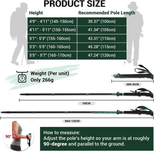 Alt view image 7 of 7 - Collapsible Trekking Poles for Hiking Lightweight Folding Walking Sticks for Men and Women with Extra-Long Foam Handle and Metal Flip Lock