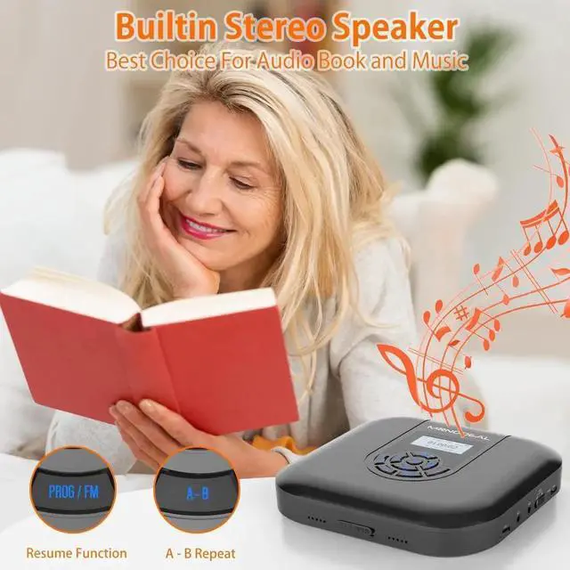 Alt view image 7 of 7 - CD Player Portable, Bluetooth CD Player with Speakers and FM Transmitter, Rechargeable 1800mAh Player for Car and Home with LED Screen