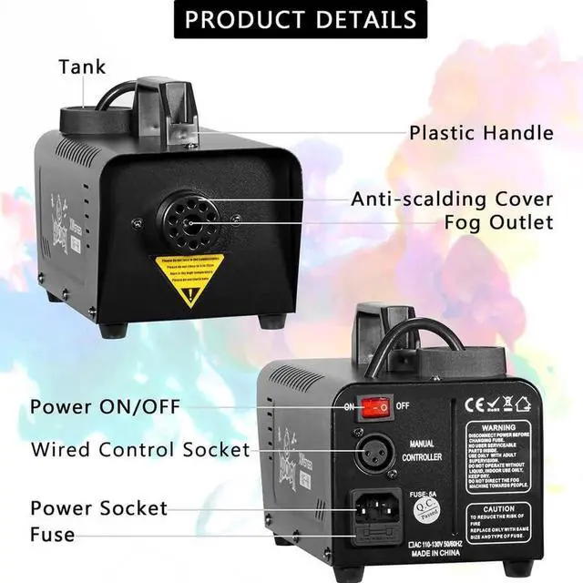 Alt view image 6 of 7 - Fog Smoke Machine, 500 Watt Portable Smoke Machine with Wireless & Wired Remote Control for Halloween Wedding and Stage Effect
