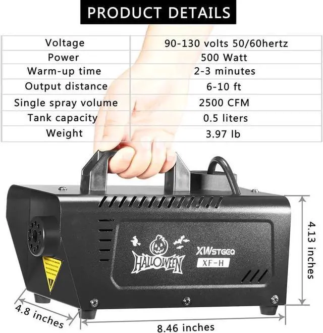 Alt view image 7 of 7 - Fog Smoke Machine, 500 Watt Portable Smoke Machine with Wireless & Wired Remote Control for Halloween Wedding and Stage Effect