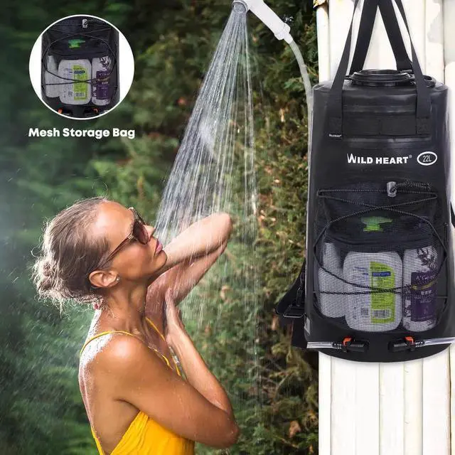 Alt view image 2 of 6 - Camping Shower 22L/ 12L Portable Shower for Camping with Pressure Foot Pump and Hose - Solar Shower Bag Backpack for Camping, Road Trip & Outdoor Use