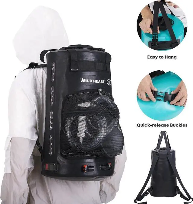 Alt view image 3 of 6 - Camping Shower 22L/ 12L Portable Shower for Camping with Pressure Foot Pump and Hose - Solar Shower Bag Backpack for Camping, Road Trip & Outdoor Use