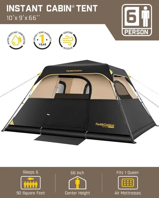 Alt view image 3 of 7 - Camping Tent 4/6/8/10 Person Instant Cabin Tent Setup in 60 Seconds with Rainfly & Windproof Portable with Carry Bag for Family Camping & Hiking
