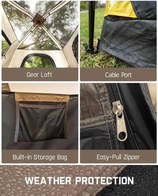 Alt view image 4 of 7 - Camping Tent 4/6/8/10 Person Instant Cabin Tent Setup in 60 Seconds with Rainfly & Windproof Portable with Carry Bag for Family Camping & Hiking
