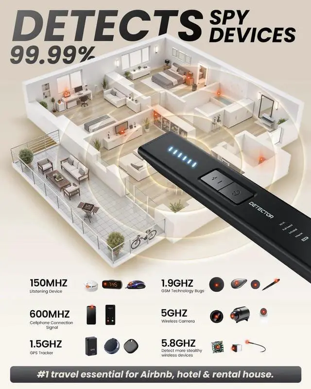 Alt view image 6 of 7 - Hidden Camera Detectors for Travel, Hotel GPS Tracker Detector, Spy Camera Finder, Bug Sweeper with 6 Detection Modes, Type-C Recharge