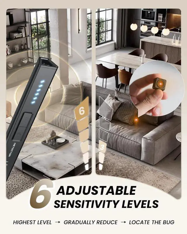 Alt view image 4 of 7 - Hidden Camera Detectors for Travel, Hotel GPS Tracker Detector, Spy Camera Finder, Bug Sweeper with 6 Detection Modes, Type-C Recharge