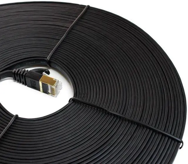 Alt view image 2 of 5 - Tera Grand - 50FT - CAT7 10 Gigabit Ethernet Ultra Flat Patch Cable for Modem Router LAN Network, Gold Plated Shielded RJ45 Connectors, Faster Than CAT6a CAT6 CAT5e, Black