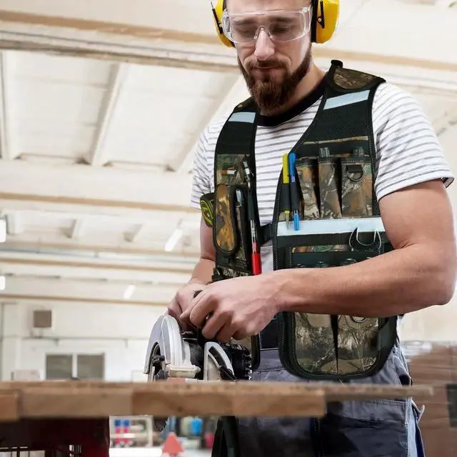 Alt view image 2 of 7 - Tool Vest for Men Reflective Safety Tool Vest with Adjustable Straps,Removable Phone Holder for Electrical,Carpenters,Construction(Camo)