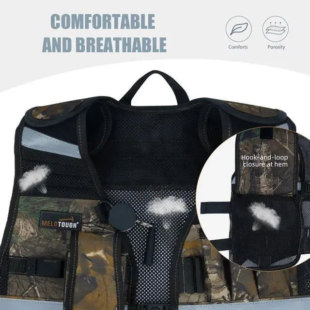 Alt view image 3 of 7 - Tool Vest for Men Reflective Safety Tool Vest with Adjustable Straps,Removable Phone Holder for Electrical,Carpenters,Construction(Camo)