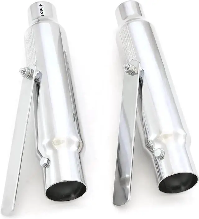 Alt view image 2 of 2 - 2 Pack Chrome Shorty Mufflers Cafe Chopper Motorcycle - I.D 1.50" or 1.75" Reversible - Length 12"