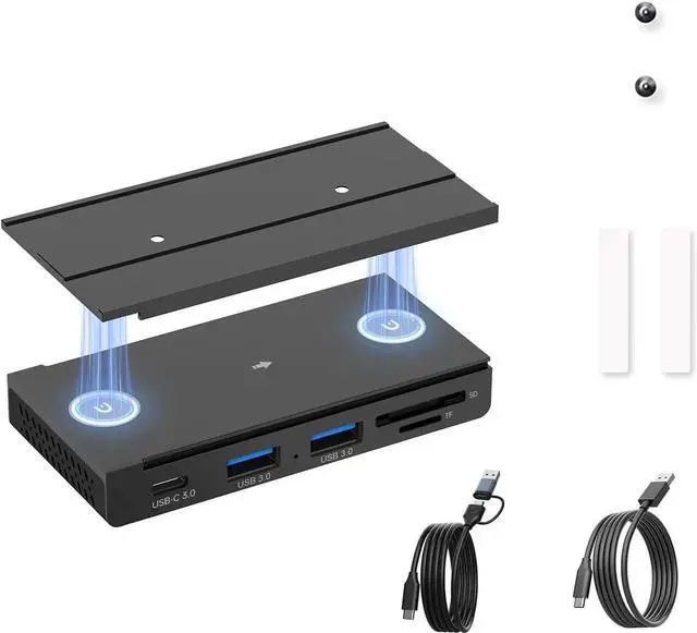 Main image of 5-in-1 Magnetic USB 3.0 Hub with SD/TF Card Reader, 2 USB-A + 1 USB-C Ports, Includes Sliding Rail, Screws & Sticky Pads for MacBook Laptop PC