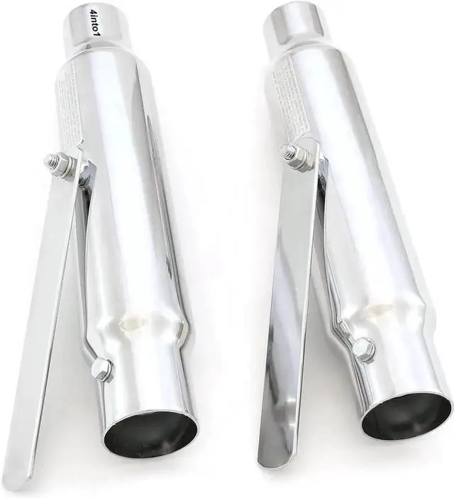 Alt view image 2 of 2 - 2 Pack Chrome Shorty Mufflers Cafe Chopper Motorcycle - I.D 1.50" or 1.75" Reversible - Length 12"
