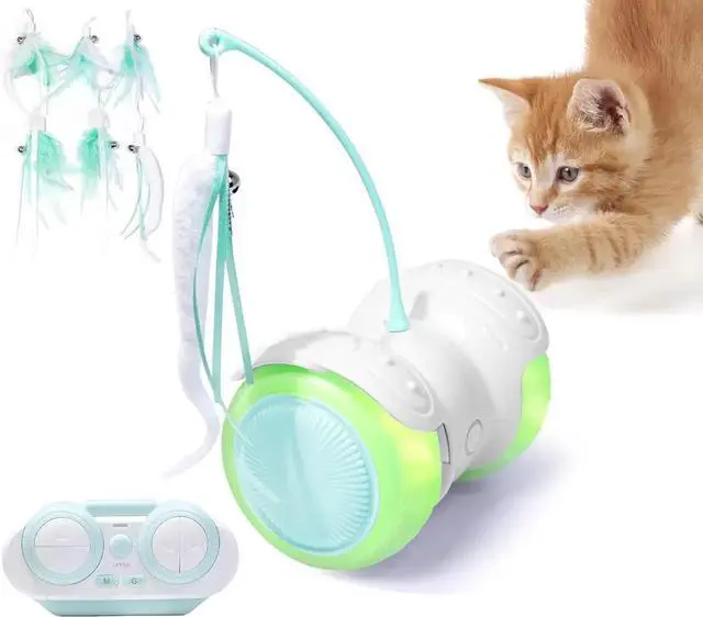 Main image of Remote Control Cat Toy with Auto Mode - Interactive Cat Toy Feather for Indoor, Moving Cats Catnip Toys & LED to Keep Bored Cats Active & Entertained