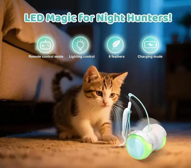 Alt view image 2 of 7 - Remote Control Cat Toy with Auto Mode - Interactive Cat Toy Feather for Indoor, Moving Cats Catnip Toys & LED to Keep Bored Cats Active & Entertained